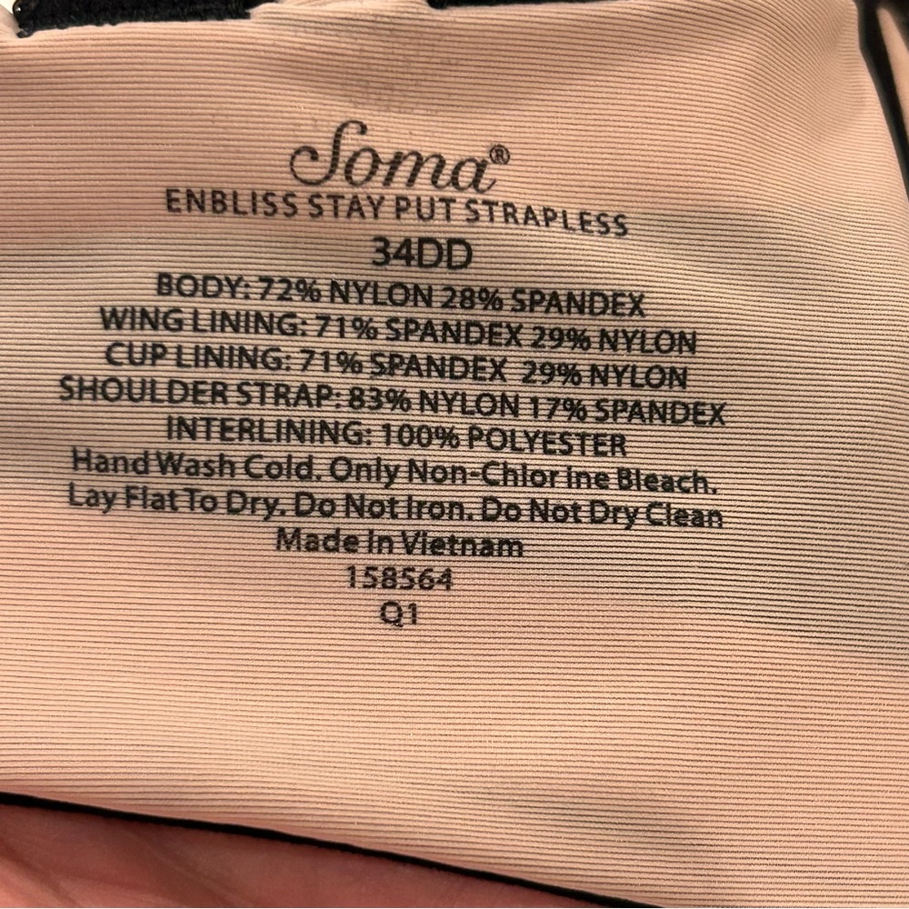 Soma Enbliss Stay Put Strapless Bra Womens 34DD Black Multi-Way Padded - Picture 4 of 4